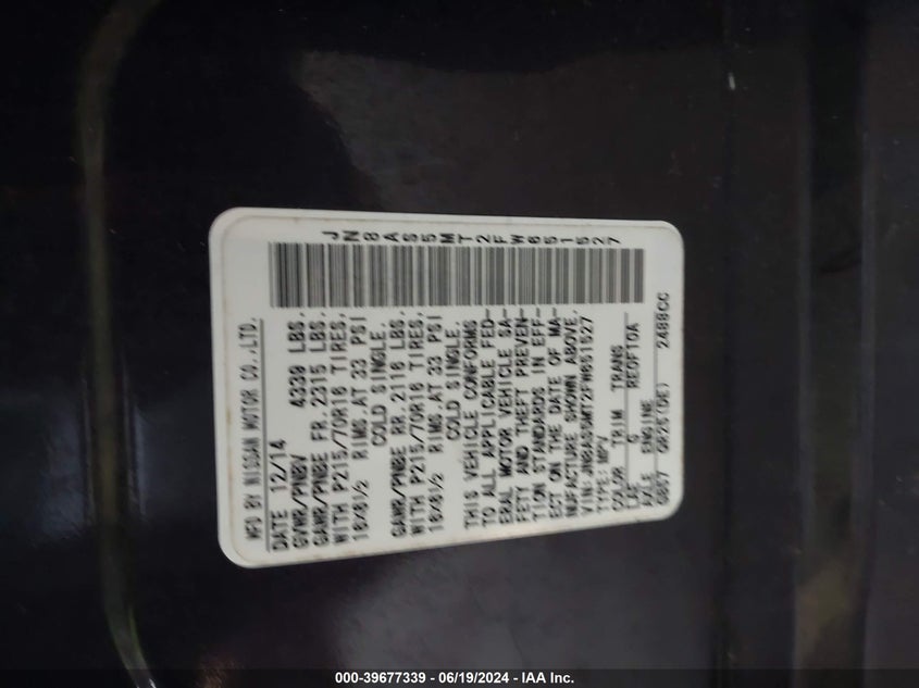 2015 Nissan Rogue Select S VIN: JN8AS5MT2FW651527 Lot: 39677339