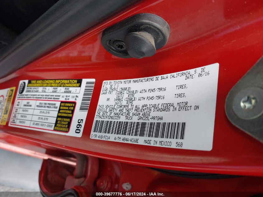 2016 Toyota Tacoma Dbl Cab/Sr5/Trd Sport/Or VIN: 3TMAZ5CN7GM023359 Lot: 39677776