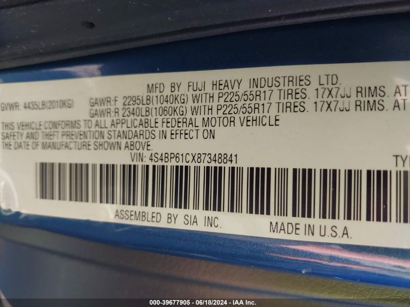2008 Subaru Outback 2.5I/2.5I L.l. Bean Edition VIN: 4S4BP61CX87348841 Lot: 39677905
