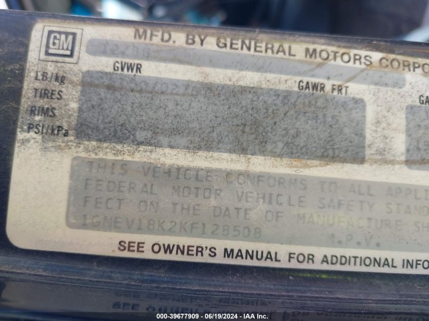 1989 Chevrolet Blazer V10 VIN: 1GNEV18K2KF128508 Lot: 39677909