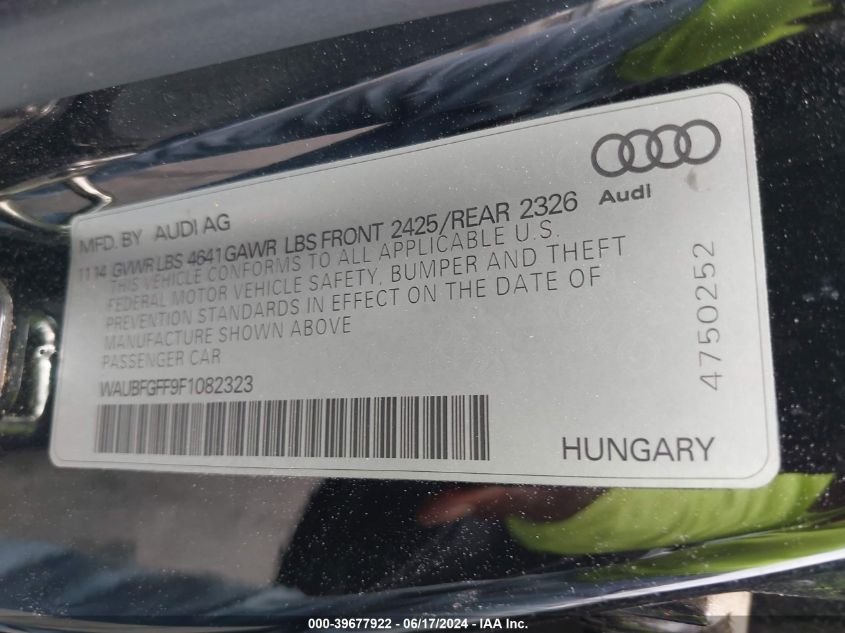 2015 Audi S3 2.0T Premium Plus VIN: WAUBFGFF9F1082323 Lot: 39677922