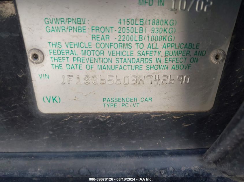 2003 Subaru Forester Xs VIN: JF1SG65603H742690 Lot: 39678126