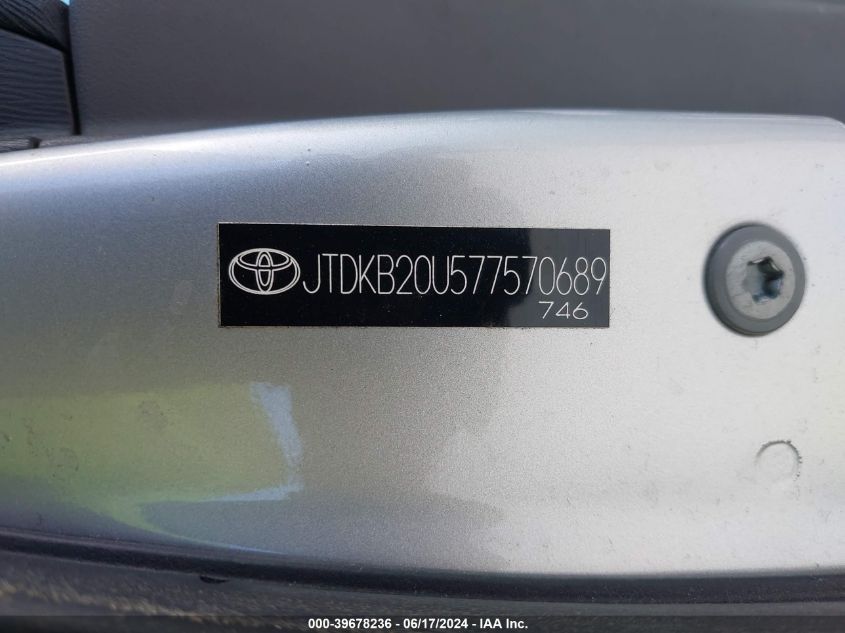 2007 Toyota Prius VIN: JTDKB20U577570689 Lot: 39678236