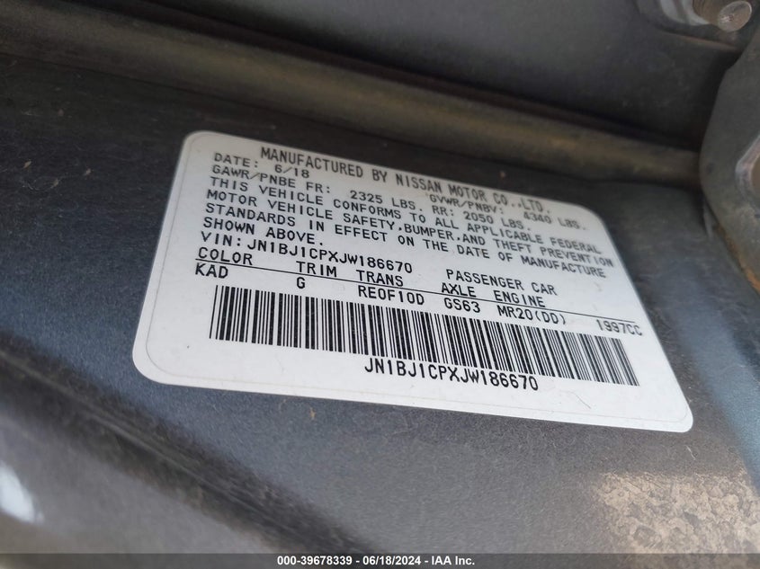 2018 Nissan Rogue Sport S VIN: JN1BJ1CPXJW186670 Lot: 39678339
