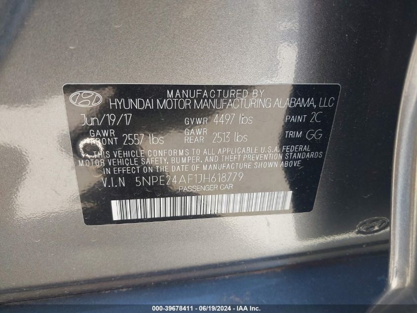 2018 HYUNDAI SONATA SE - 5NPE24AF1JH618779