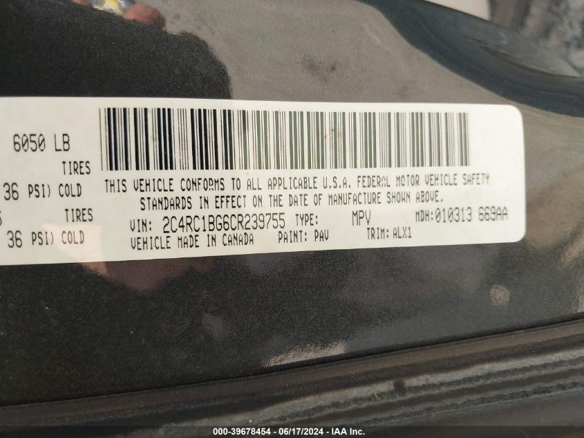 2012 Chrysler Town & Country Touring VIN: 2C4RC1BG6CR239755 Lot: 39678454