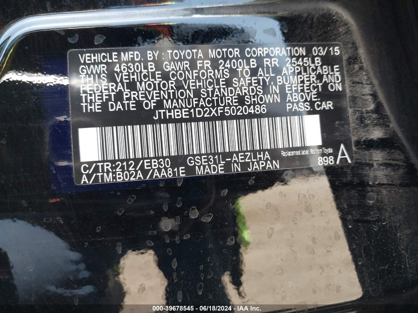 2015 LEXUS IS 350 - JTHBE1D2XF5020486