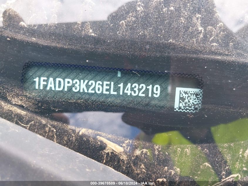 2014 Ford Focus Se VIN: 1FADP3K26EL143219 Lot: 39678589