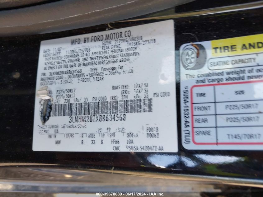 2008 Lincoln Mkz VIN: 3LNHM28TX8R634568 Lot: 39678689