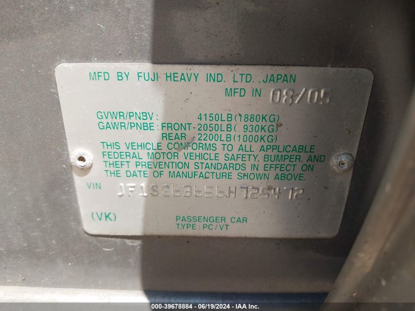 2006 Subaru Forester 2.5X VIN: JF1SG63656H725472 Lot: 39678884