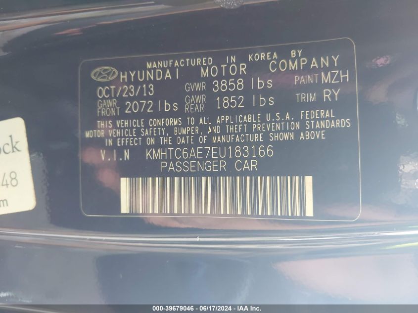 2014 Hyundai Veloster Turbo W/Blue VIN: KMHTC6AE7EU183166 Lot: 39679046