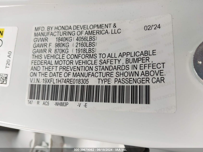 2024 HONDA CIVIC EXL - 19XFL1H74RE018305