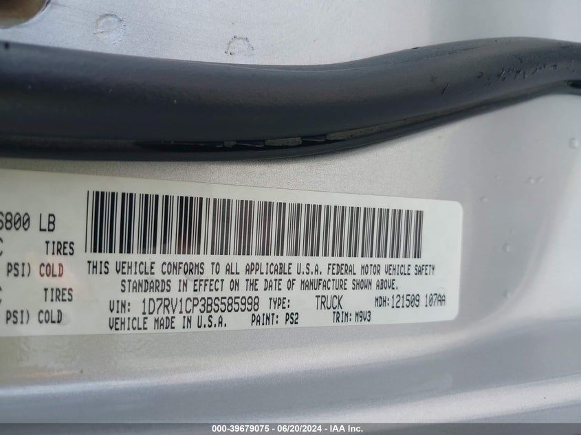 2011 Ram Ram 1500 Slt VIN: 1D7RV1CP3BS585998 Lot: 39679075