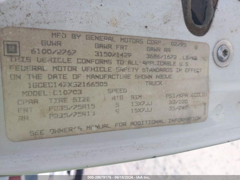 1995 Chevrolet Gmt-400 C1500 VIN: 1GCEC14ZXSZ166505 Lot: 39679176