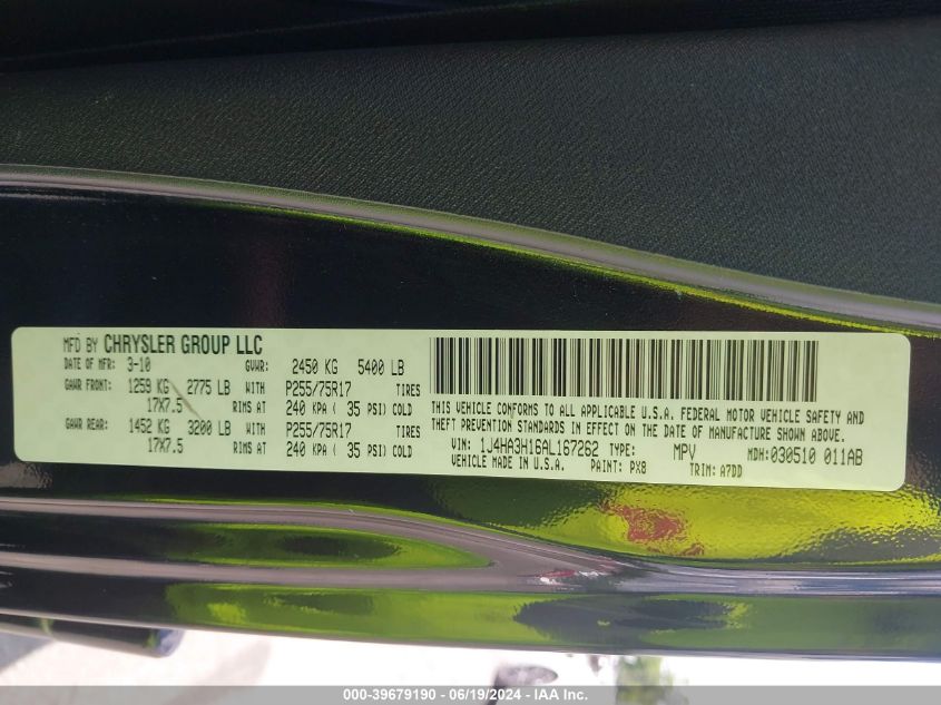 2010 Jeep Wrangler Unlimited Sport VIN: 1J4HA3H16AL167262 Lot: 39679190