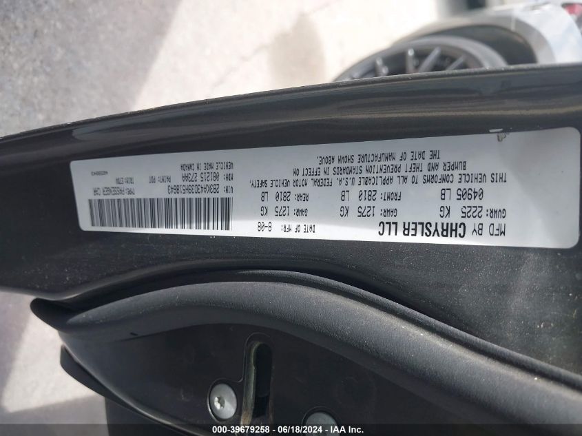 2009 Dodge Charger Se VIN: 2B3KA43D39H518643 Lot: 39679258