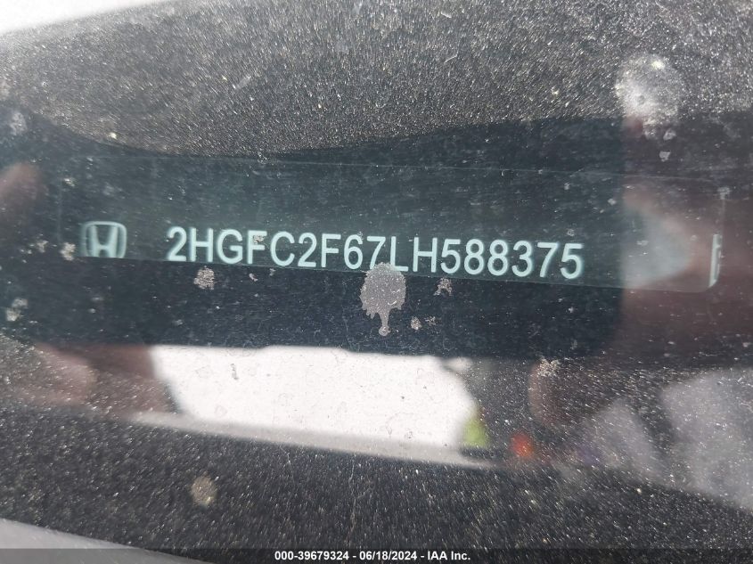 2020 Honda Civic Lx VIN: 2HGFC2F67LH588375 Lot: 39679324