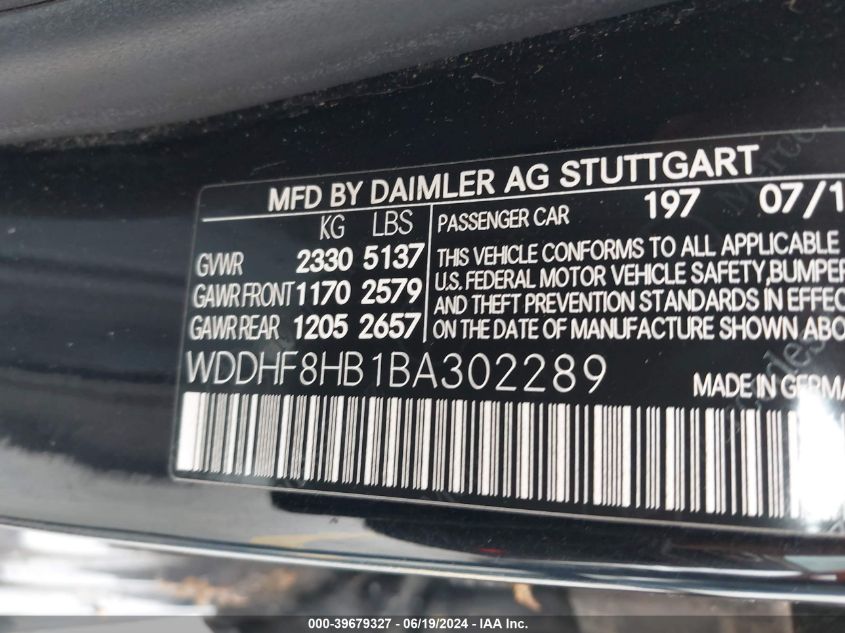 2011 Mercedes-Benz E 350 4Matic VIN: WDDHF8HB1BA302289 Lot: 39679327