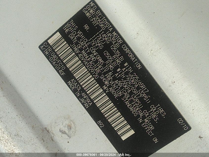 2010 Toyota Rav4 VIN: JTMBF4DV9A5029120 Lot: 39679361