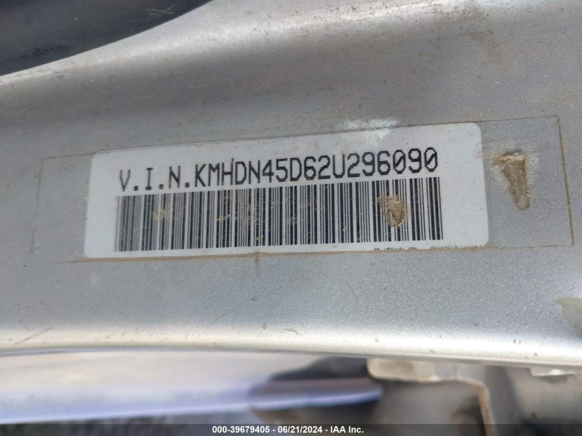 2002 Hyundai Elantra Gls VIN: KMHDN45D62U296090 Lot: 39679405