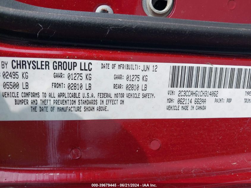 2012 Chrysler 300 Limited VIN: 2C3CCAHG1CH314062 Lot: 39679445