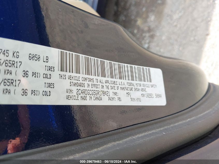 2016 Dodge Grand Caravan Sxt VIN: 2C4RDGCG5GR178421 Lot: 39679463