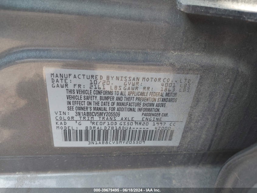 VIN 3N1AB8CV5MY205509 2021 NISSAN SENTRA SV