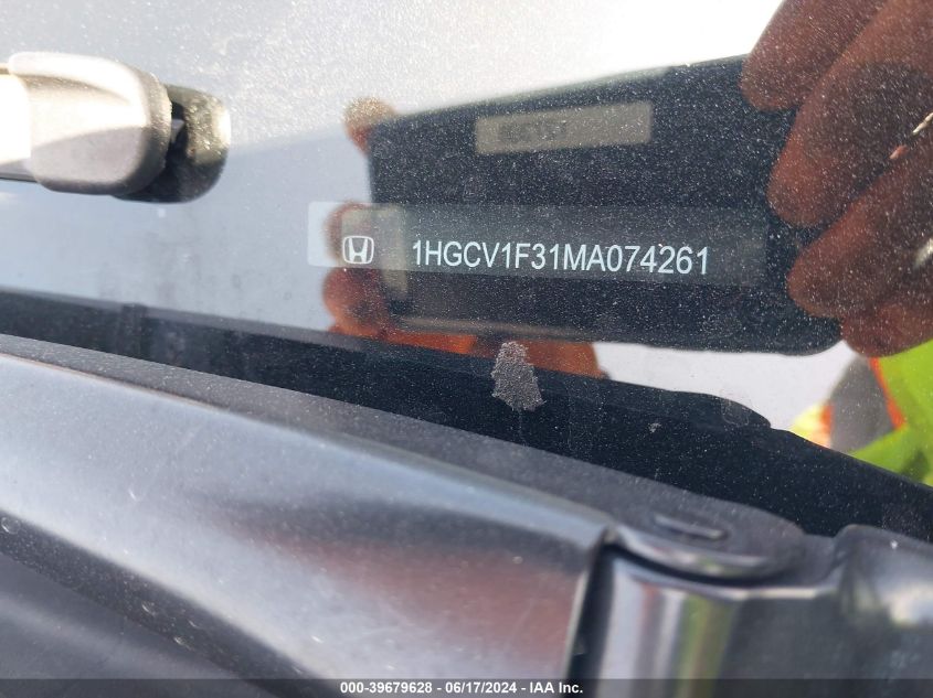 2021 Honda Accord Sport VIN: 1HGCV1F31MA074261 Lot: 39679628