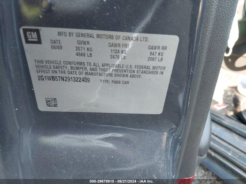 2009 Chevrolet Impala Ls VIN: 2G1WB57N291322409 Lot: 39679910