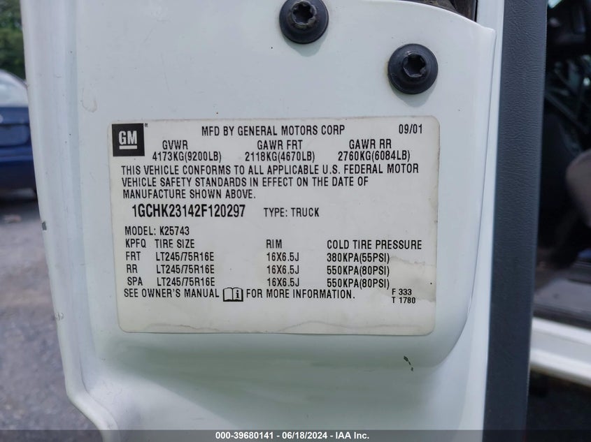 2002 Chevrolet Silverado 2500Hd Ls VIN: 1GCHK23142F120297 Lot: 39680141