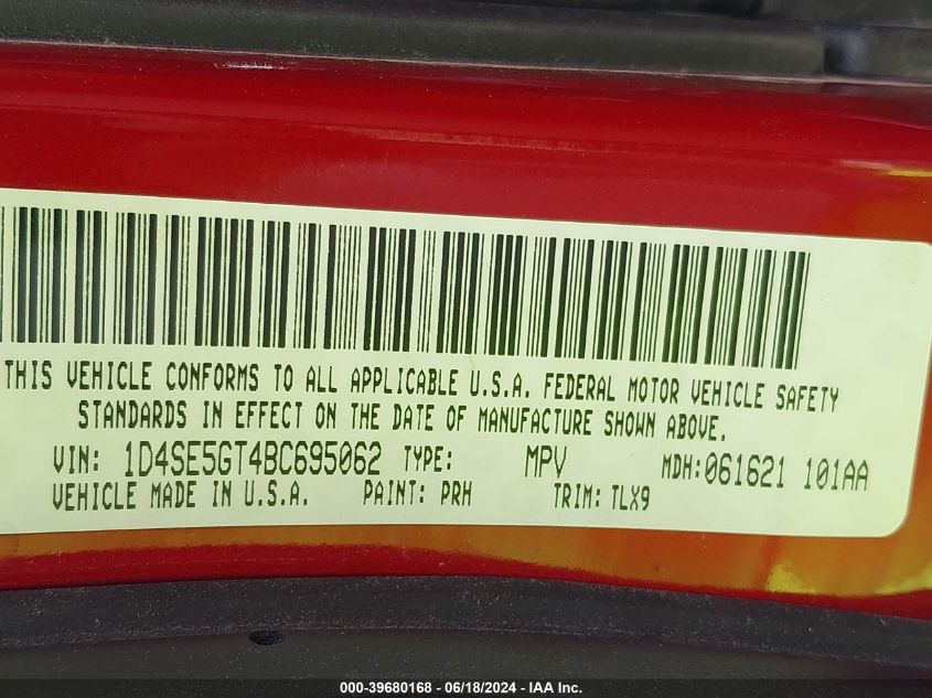 2011 Dodge Durango Citadel VIN: 1D4SE5GT4BC695062 Lot: 39680168