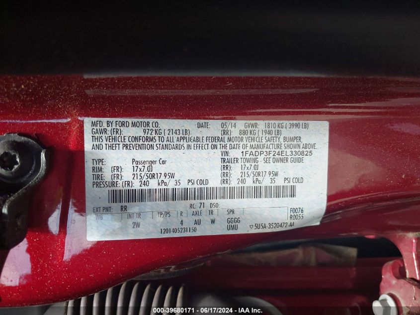 2014 FORD FOCUS SE - 1FADP3F24EL330825