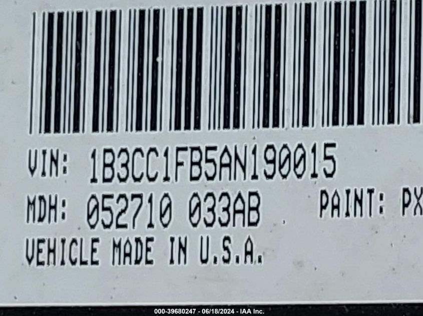 2010 Dodge Avenger Express VIN: 1B3CC1FB5AN190015 Lot: 39680247