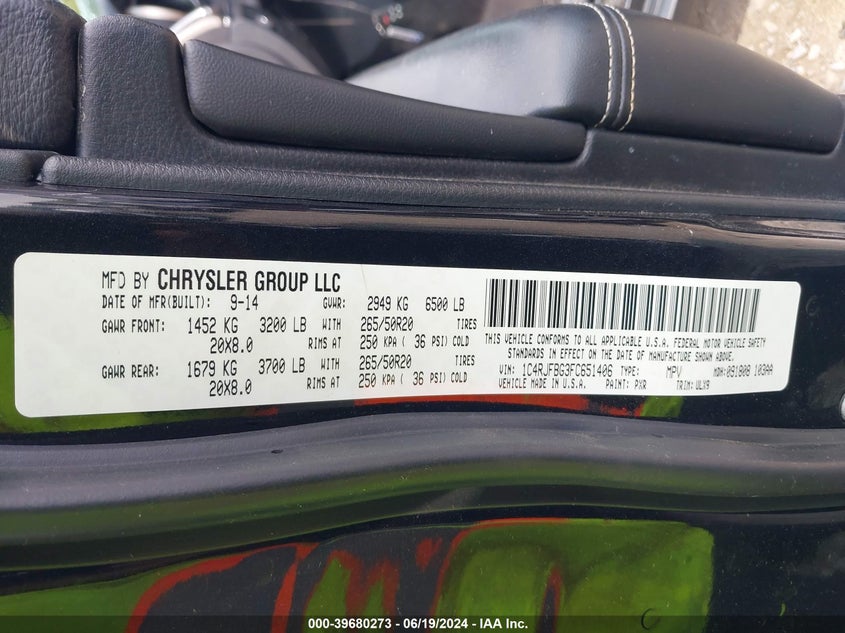 2015 Jeep Grand Cherokee Limited VIN: 1C4RJFBG3FC651406 Lot: 39680273