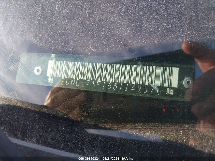 2006 Chevrolet Equinox Lt VIN: 2CNDL73F166114957 Lot: 39680324