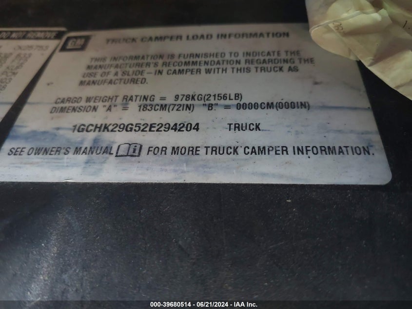 2002 Chevrolet Silverado K2500 Heavy Duty VIN: 1GCHK29G52E294204 Lot: 39680514