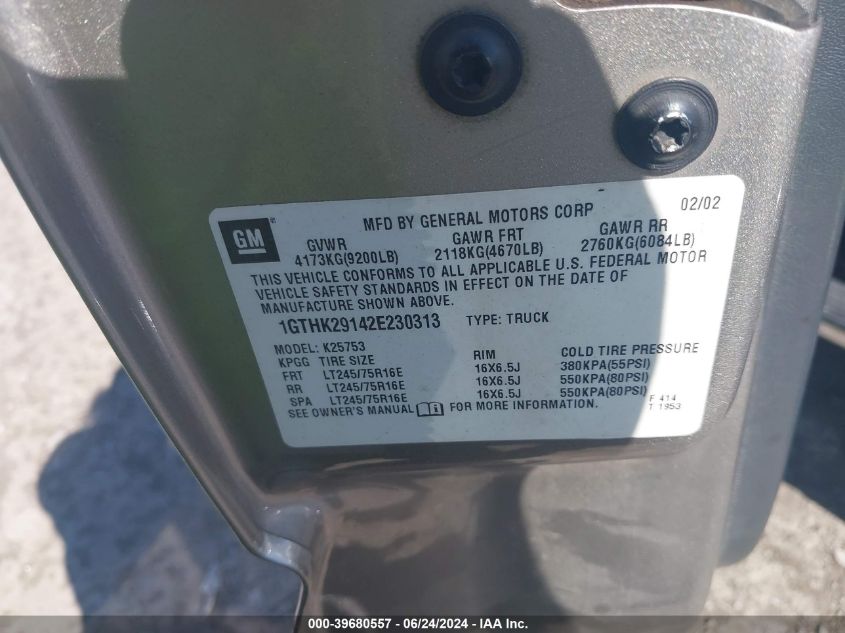 2002 GMC Sierra 2500Hd Sle VIN: 1GTHK29142E230313 Lot: 39680557