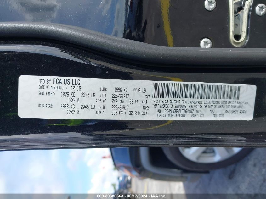 2020 Jeep Compass Latitude Fwd VIN: 3C4NJCBB0LT162107 Lot: 39680663