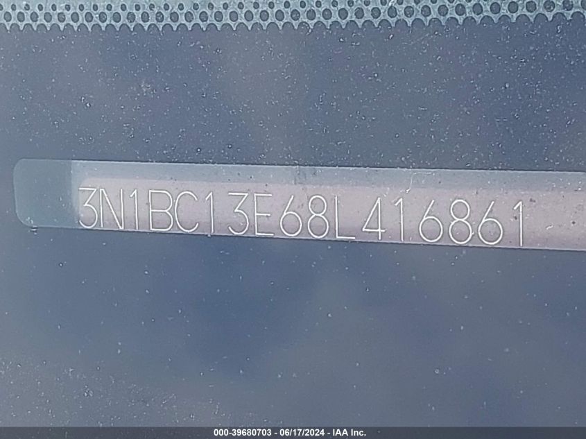 2008 Nissan Versa 1.8S VIN: 3N1BC13E68L416861 Lot: 39680703