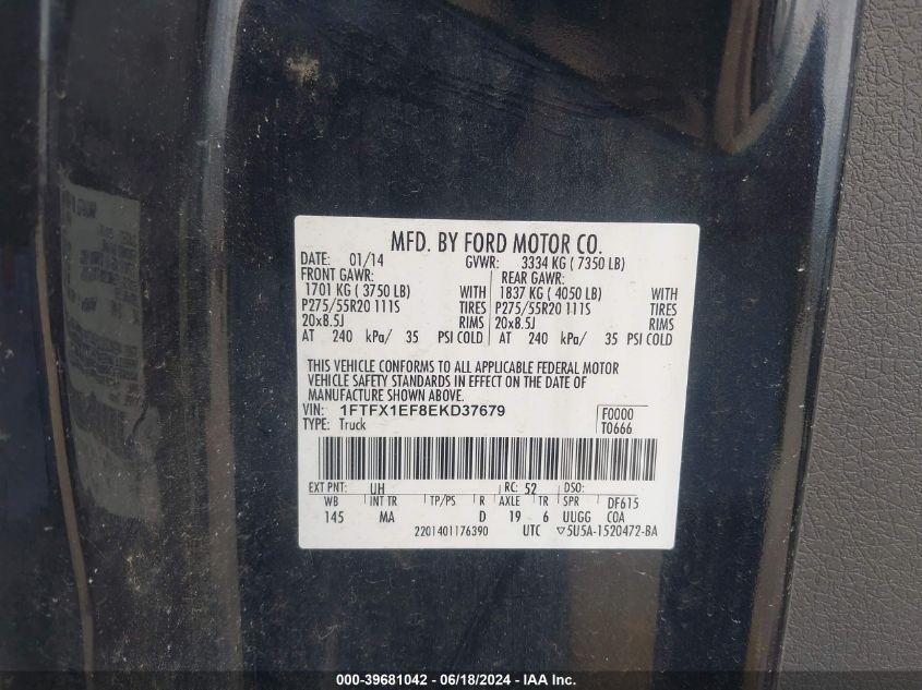 1FTFX1EF8EKD37679 2014 Ford F-150 Xlt