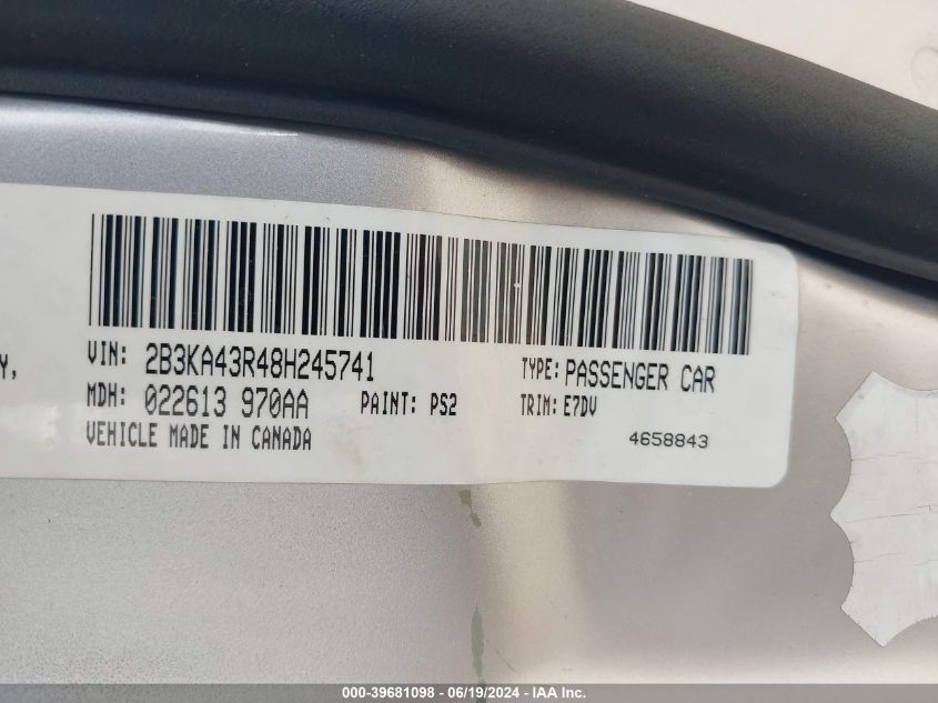 2008 Dodge Charger VIN: 2B3KA43R48H245741 Lot: 39681098