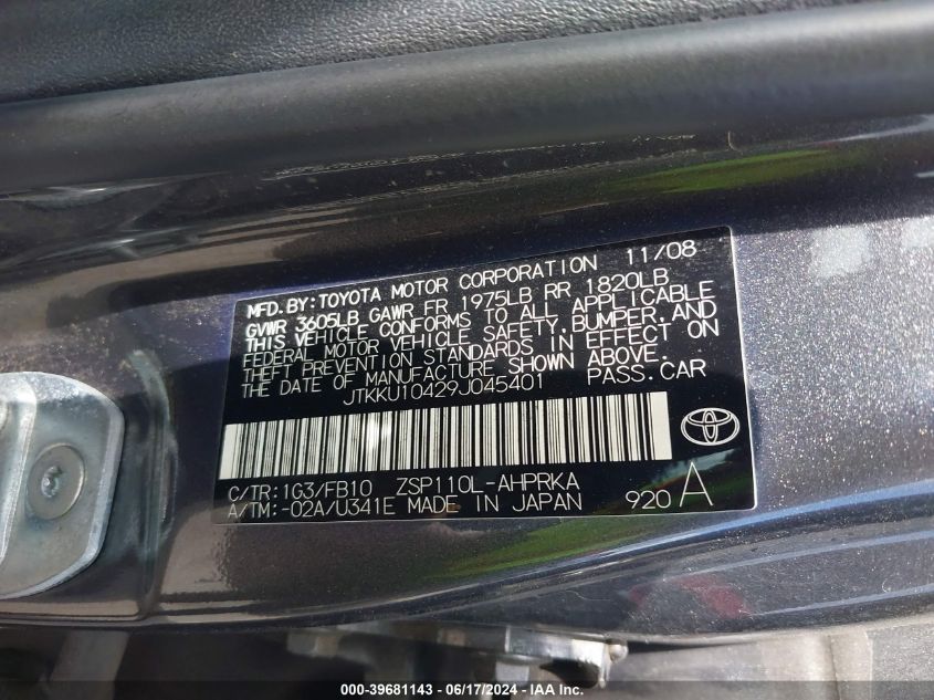 2009 Scion Xd VIN: JTKKU10429J045401 Lot: 39681143