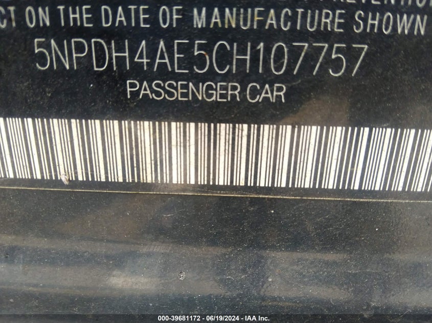 2012 Hyundai Elantra Gls/Limited VIN: 5NPDH4AE5CH107757 Lot: 39681172