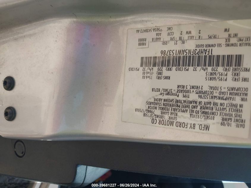 2010 Ford Focus Se VIN: 1FAHP3FN5AW153786 Lot: 39681227