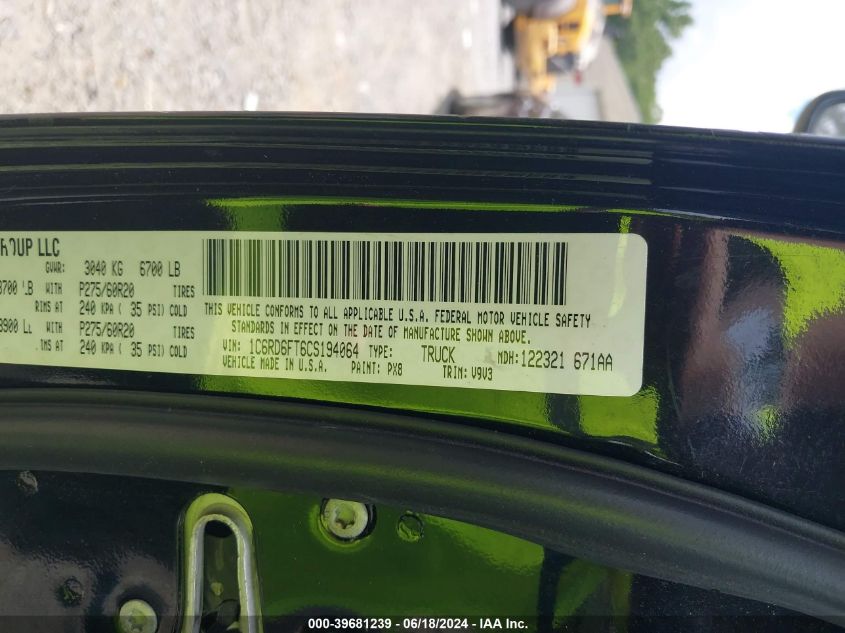 2012 Ram 1500 St VIN: 1C6RD6FT6CS194064 Lot: 39681239