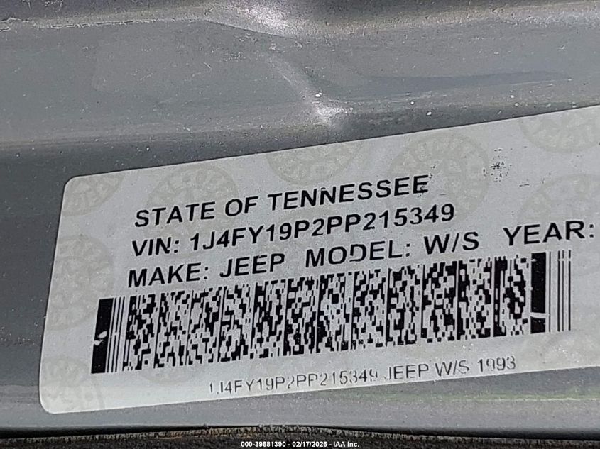 1993 Jeep Wrangler / Yj S VIN: 1J4FY19P2PP215349 Lot: 39681390
