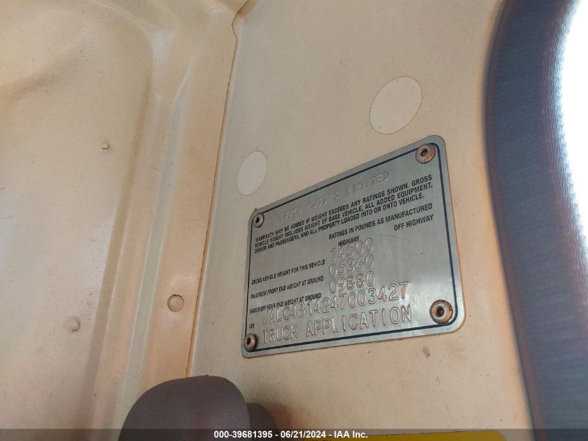 2004 Isuzu W4S042 Npr Hd Dsl Reg VIN: JALC4B14247003427 Lot: 39681395