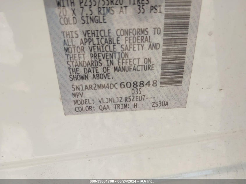 2013 Nissan Pathfinder Platinum VIN: 5N1AR2MM4DC608848 Lot: 39681708