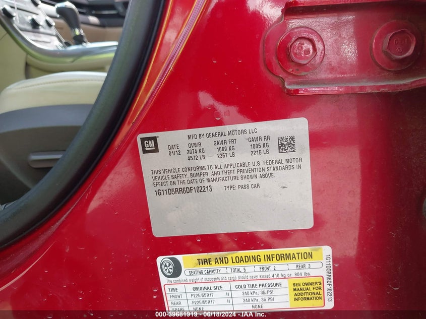 2013 Chevrolet Malibu Eco VIN: 1G11D5RR6DF102213 Lot: 39681919