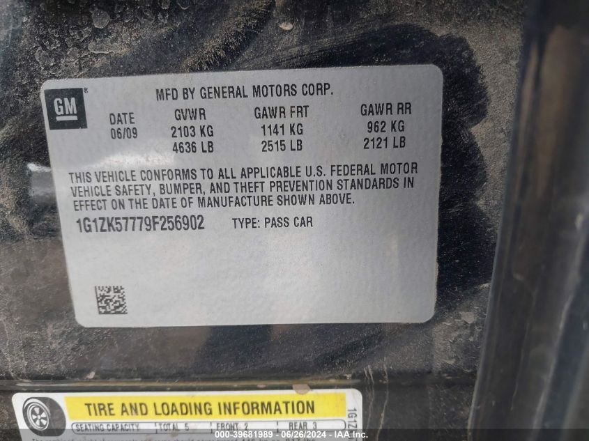 2009 Chevrolet Malibu Ltz VIN: 1G1ZK57779F256902 Lot: 39681989